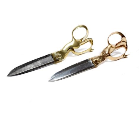 A pair of late Victorian tailor's shears by T. Wilkinson & Son, with brass handles and steel blades, stamped with the Royal C