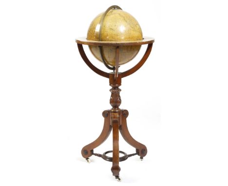 A Victorian terrestrial library globe by Cruchley, of twelve gores, 30.5cm diameter, inscribed 'CRUCHLEY'S NEW TERRESTRIAL GL