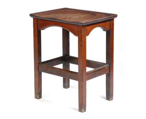 A 19th century mahogany clerk's stool, with a dished seat and stretchered supports, 72.8cm high, 58cm wide, 45cm deep. Proven