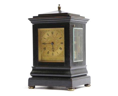 A William IV ebonised repeating mantel clock by William Chambers London, the twin fusée movement with a platform lever escape