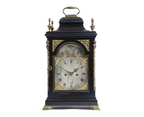 A George III ebonised bracket clock by John Ward London, the twin fusée movement with a verge escapement and striking on a be