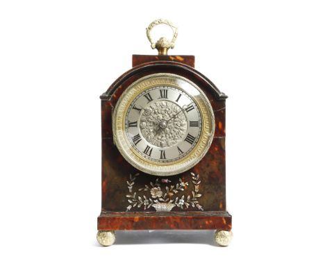 λ A tortoiseshell mantel timepiece, with a brass drum movement, with a platform lever escapement, stamped '3171', with the re