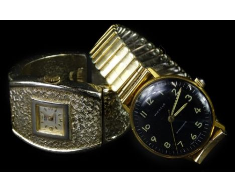 Two wristwatches, to include a Kienzle gents wristwatch, with black enamel dial, in gold plated and stainless steel case on e