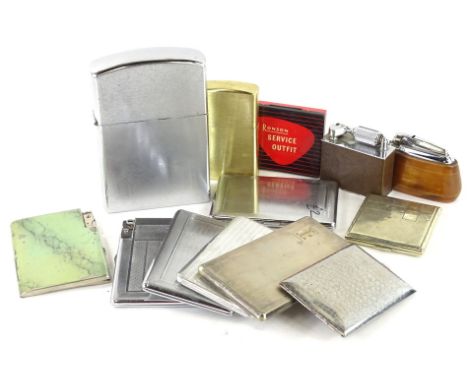 Various lighters or smoking related items, to include two oversized Zippo type pieces, cigarette cases combined with lighters