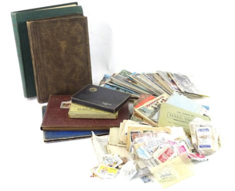 Miscellaneous postcards, cigarette cards, stamps etc.