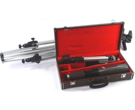 A Swift small telescope or field glass, with tripod, in a fitted case and a camera tripod.
