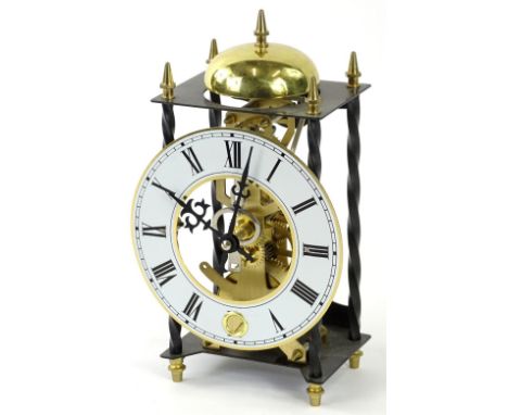 A modern steel and brass skeleton type clock, no makers label, 23cm H.