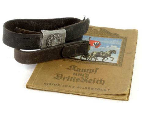 A German Second World War Third Reich belt, with aluminium buckle, stamped Gott Mit Uns, and a Third Reich Kampf Um's Dritte 