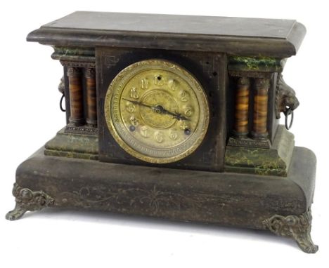 A late 19thC American ebonised mantel clock, in the French style with gilt metal mounts, 29cm L.Provenance: This timepiece fo