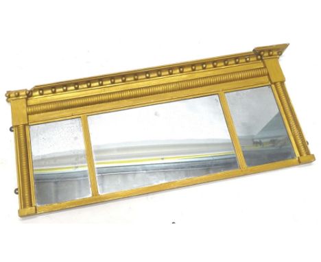 A 19thC break front gilt over mantel mirror, the frieze applied with spheres and with split turning, above three rectangular 