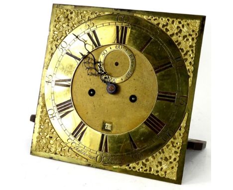 A late 18th/early 19thC long cased clock dial and movement, stamped James Norman of Poole, with the brass dial and chapering 