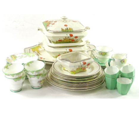 Various Art Deco ceramics, to include a Lawleys China part tea service, a Wedgwood green glazed part coffee service and a Cro