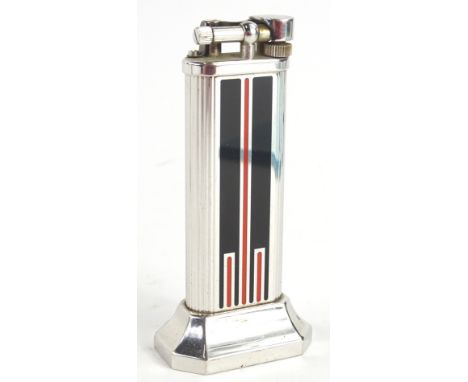 A Dunhill cigarette lighter, with Art Deco style enamel decoration in black and red, stamped 28322.