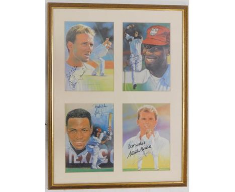 After Rob Perry.  A set of signed coloured prints of The Cricketers, Alan Donald, Curtly Ambrose, Brian Lara and Martin Crowe