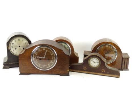 Various mantel clocks and timepieces, to include three oak cased examples. (AF)Provenance: This timepiece formed part of Luke