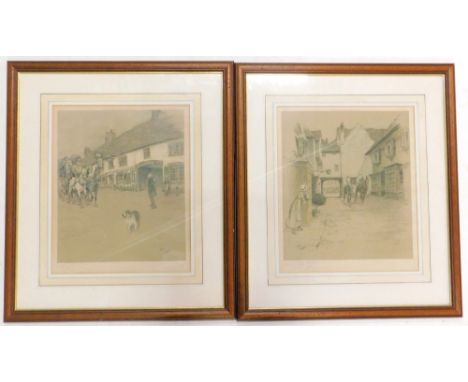 Cecil Aldin. The Angel Inn and another, artist signed coloured prints with blind stamp, a pair, 42cm x 36cm.