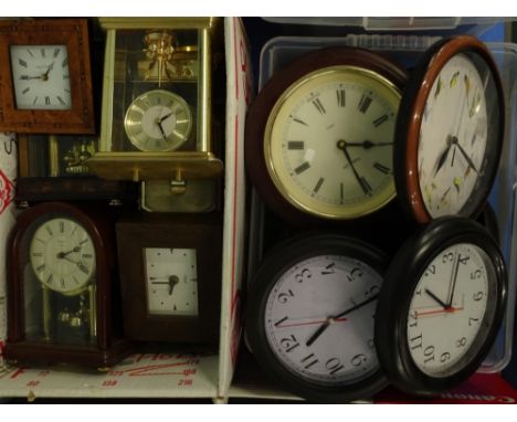 Various mainly battery operated mantel and wall clocks, to include Rapport, William Widdop etc. (2 boxes)Provenance: This tim