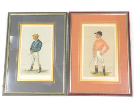 After Spy. James Woodburn and the Demon, Victorian Vanity Fair prints of jockeys, a pair, 36cm x 20cm.
