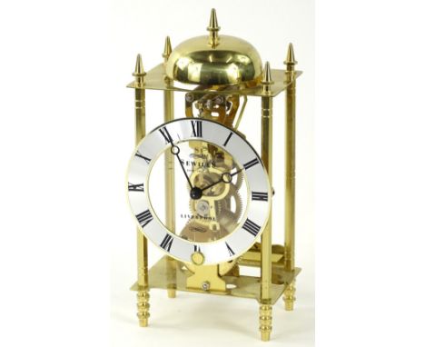 A Sewills of Liverpool brass skeleton clock, the silvered dial 23cm H.