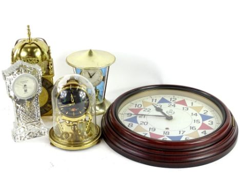 Various clocks, to include a reproduction RAF clock, lantern clock, two anniversary clocks and an Edinburgh Crystal timepiece