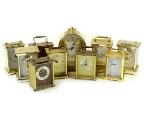 Various brass and brass effect carriage timepiece, to include a number stamped London Clock Company, Estyma etc. (10)Provenan