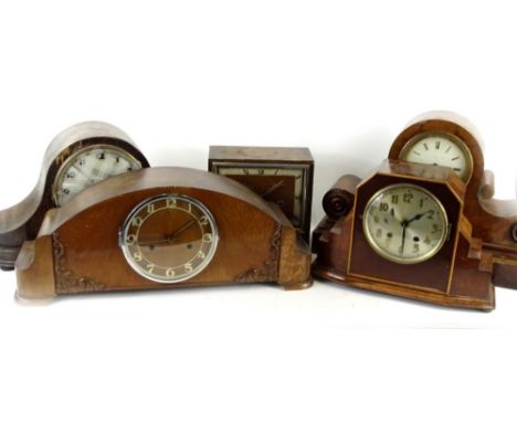 Various mantel clocks, to include a late 19thC walnut example with enamel dial, Roman numerals (AF), 49cm W.Provenance: This 