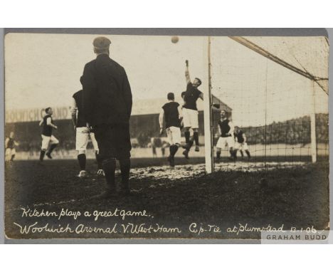 Woolwich Arsenal v West Ham United cup tie at Plumstead, 13th January 1906 black and white postcard, 
titled "Kitchen plays a