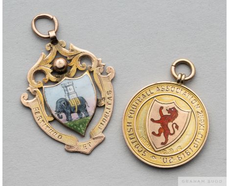 Two Scottish football medals,&nbsp;
the first for the Scottish FA 2nd XI Cup in 1919-20, won by WD Davidson of Queens Park St