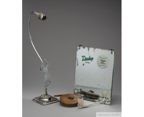 Collection of Tennis related items,&nbsp;
includes chrome plated Art Deco table lamp with stylised tennis figure, Clay pipe, 