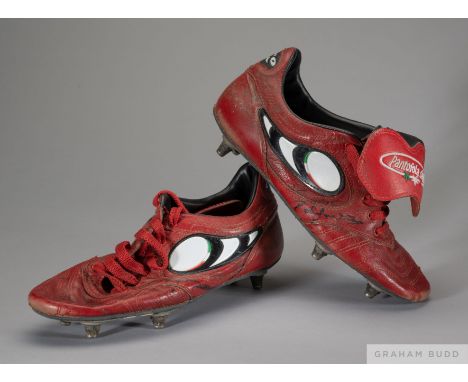 A pair of signed John Barnes match worn Oro boots,
The boots show much evidence of match wear and both are signed by John Bar