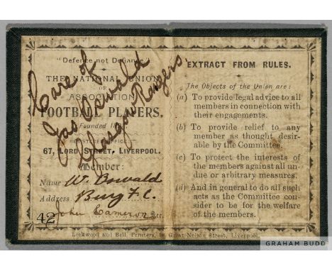 Football in 1898 the first attempt to form a Players Union took place small membership card no.42 for National Union of Assoc