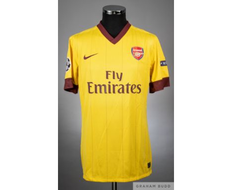 Tomas Rosicky yellow Arsenal no. 7 away jersey from the 2010-11 season Champions League game v Barcelona on 8/3/11 at the Nou