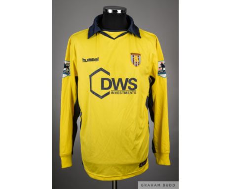 Nolberto Solano yellow and blue No.11 Aston Villa long-sleeved jersey, 2005-06, 
Hummel, 38/40, with v-neck collar and embroi