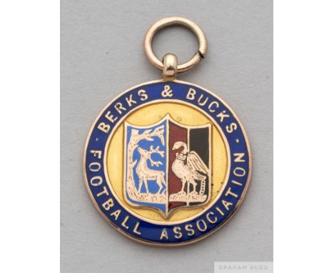 A 9ct gold and enamel Berks &amp; Bucks Football Association medal, 1938-39, 
the obverse inscribed Berks &amp; Bucks Footbal