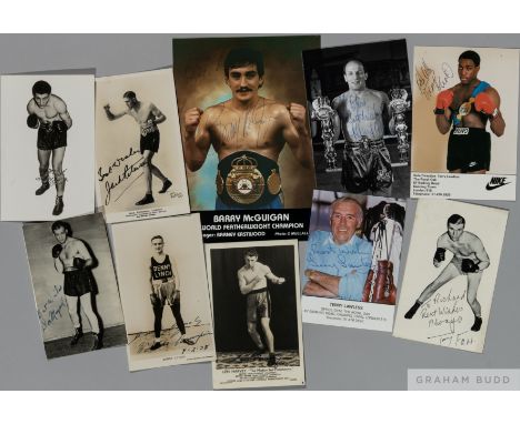 A rare Benny Lynch signed postcard, 1928, 
inscribed Benny Lynch, World Champion, 7.2.28,&nbsp;seven other autographed boxing