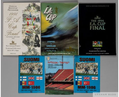 Collection of modern English home and away International match programmes, 1990s, 
other big match programmes at Wembley and 