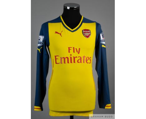 Alexis Sanchez yellow and blue No.17 Arsenal v Liverpool long-sleeved match worn jersey, 2014-15, 
Puma, M,&nbsp;with v-neck 