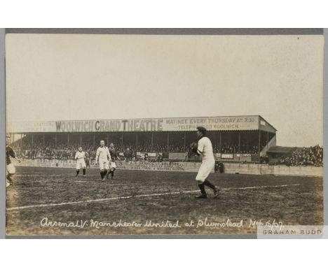 Woolwich Arsenal v Manchester United black and white postcard,&nbsp;
portraying action from the match played at Plumstead 16t