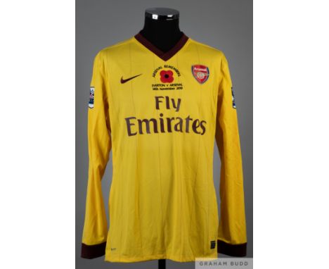 Tomas Rosicky yellow and maroon No.7 Arsenal v. Everton match worn long-sleeved jersey, 2010-11, 
Nike, L,&nbsp;with v-neck c