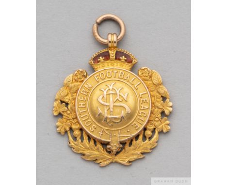 A 15ct gold and enamel Southern Football League medal, 
the obverse inscribed Southern Football League, the reverse inscribed