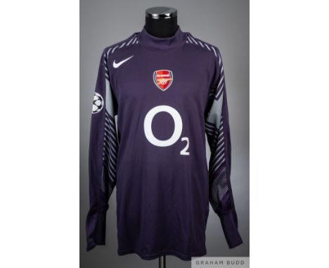 Manuel Almunia purple Arsenal no.24 keeper jersey from the 2005-06 Champions League campaign.
Player issued long sleeved NIKE