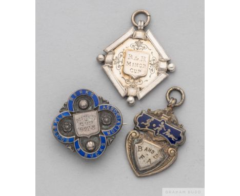 Two silver and enamel and a silver Berks &amp; Bucks Football Association medals, 
the obverse inscribed, B&amp;B Minor Cup, 