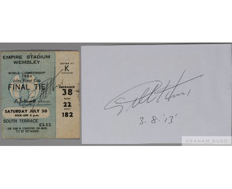 A 1966 World Cup Final ticket stub, autographed by Geoff Hurst,&nbsp;
and a piece of plain white paper autographed by Geoff H
