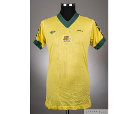 Yellow and green No.14 Umbro "Airtex" Australian International Jersey circa late 1970s,
this is a short sleeved Umbro example