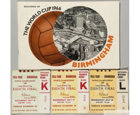 World Cup England 1966 tickets and brochure re: matches played at Aston Villa's Villa Park, Birmingham,
visitors guide Welcom