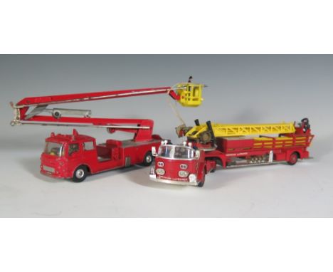 TWO Corgi Fire Engines, Simon Snorkel - good, some paint loss AND American Rescue Tractor good, slight paint loss.