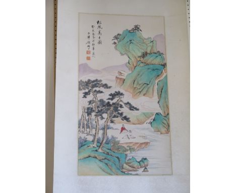 A Hand Painted Chinese Scroll of mountain scene, image 65 x 35cm