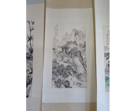 A Chinese Hand Painted Scroll of bamboo, image 75 x 33cm