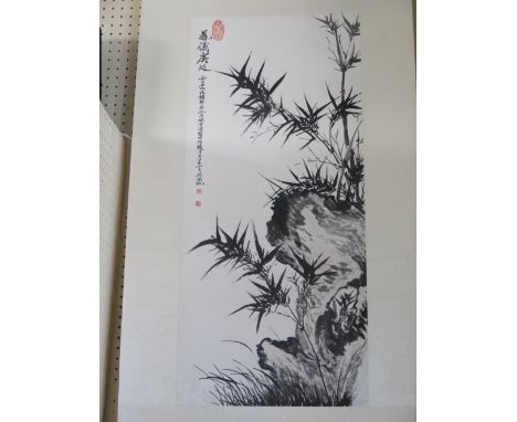 A Hand Painted Chinese Scroll of mountain scene, image 65 x 31cm