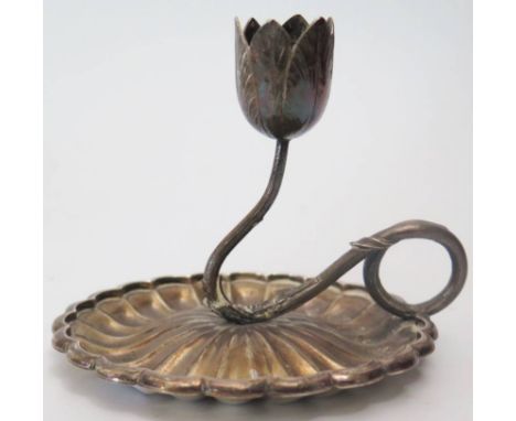 A George IV Silver Chamber Stick with a flower head candle holder, London 1829, 148g